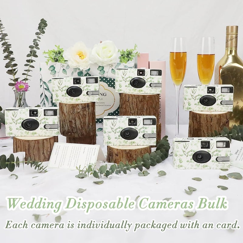 Entallor 12 Pack Disposable Cameras for Wedding Bulk, Watercolor Eucalyptus Single-Use One Time Film Cameras with Flash for Birthday Baby Shower Gathering Wedding 35mm lSO 400 Color Film 17 Exposures - Image 2